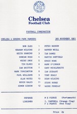 Chelsea Reserves v Queen's Park Rangers Reserves 1981/82