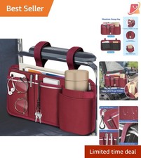 Wheelchair Storage Bag with Cup Holder Reflective Strips Unisex Burgundy