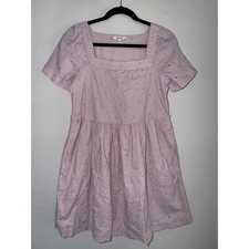 Madewell Eyelet Mini Dress Pink Lilac Square Neck Short Sleeve Cotton Small