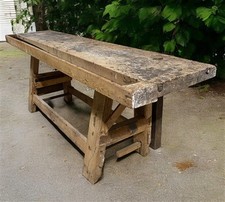 Rustic Work table, Vintage Carpenter's Workbench, Woodworking Console Table, R