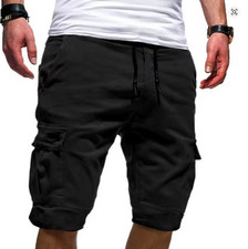 Men Casual Chino Cargo Shorts Elastic Waist Drawstring 6 Pockets Summer Trousers