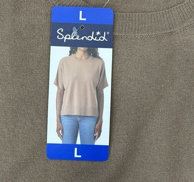 Splendid Short Sleeve Knit Top Women's Size L Brown Crew Neck Solid New NWT