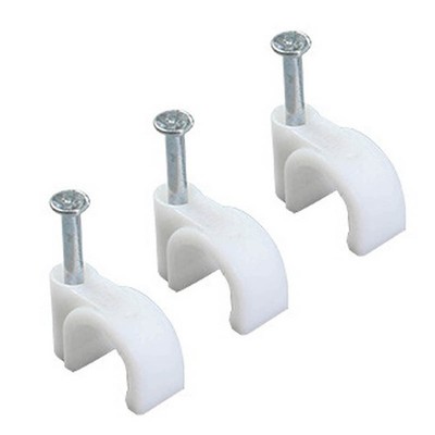 100 PCS 5mm White Round Nail-In Cable Clamp with Steel Nail for Electric Wires
