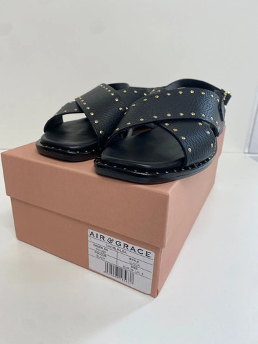 Fabelhafte Air & Grace Lucca Nieten Leder Sandalen UK6 Schwarz Neu EC001