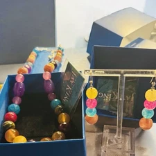 Jay King Mine Finds DRT Multicolor Gems Necklace 20” & 3” Earrings  Pierced NIB