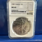 1987 Silver American Eagle MS-69 NGC & 1987 S Silver American Eagle