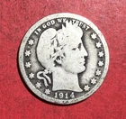 1914D US Barber SILVER Quarter "Denver" Mint! Old US Coin!