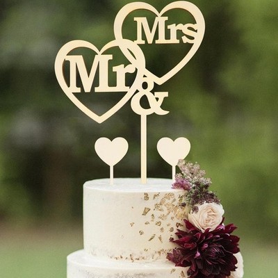 Holz Cake Topper Hochzeit Mr & Mrs Deko 15.8x24.5cm Holz Tortendeko Hochzeits