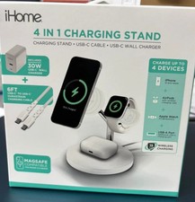 iHome 4-in-1 15W Magnetic Wireless Charging Stand – White*New Sealed*