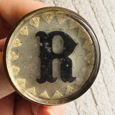 Antique Horse Bridle Rosette Glass Domed Letter R