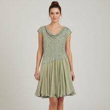 J Kara Women  s Beaded Cowl Neck Dress Size 14 Celadon Flutter Sleeve NWT