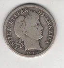 1914-P BARBER DIME 10¢ PHILADELPHIA MINT 90% SILVER COIN UNITED STATES AMERICA