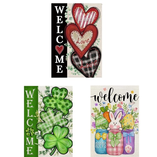 3 Pack Happy Valentines Day Garden Flag St Patricks Day Garden Flag Easter Garde