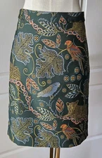 RARE J.Crew Size 8 No. 2 Pencil Skirt Green Ornate Jungle Leopard Parrot Birds