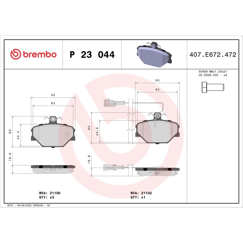 BREMBO P 23 044 Brake Pads Set Front for Tipo Tempra Yugo Dedra
