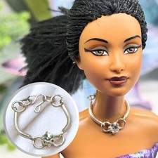 Silver Curved Link Rhinestone Charm Doll Necklace • 10-12 Inch Fashion Doll 1:6