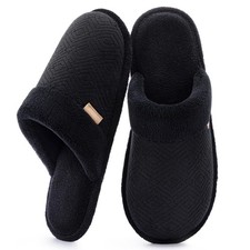 ULTRAIDEAS Women's Memory Foam Slippers Non Slip House Shoes,BK,11-12