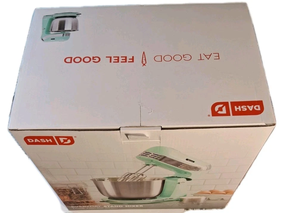 Mezclador de pie compacto DASH 6 velocidades 3 cuartos batidores dobles tazón de mezcla verde nuevo en caja para hornear  Foto 4 de 4