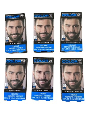 6X Pack COLOR FOR HIM BRUSH IN COLOR GEL BLACK MUSTACHE BEARD SIDEBURNS