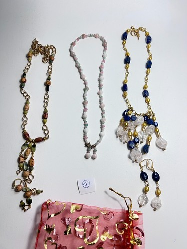 3 set of Multicolor Handmade Art Glass Bead Faux Necklace & Dangle Earrings NEW - Picture 3 of 7