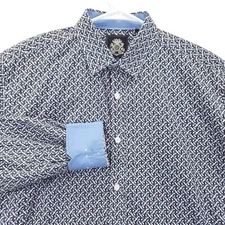 English Laundry Shirt Mens Medium Black Blue Geometric Stretch Flip Cuffs Button