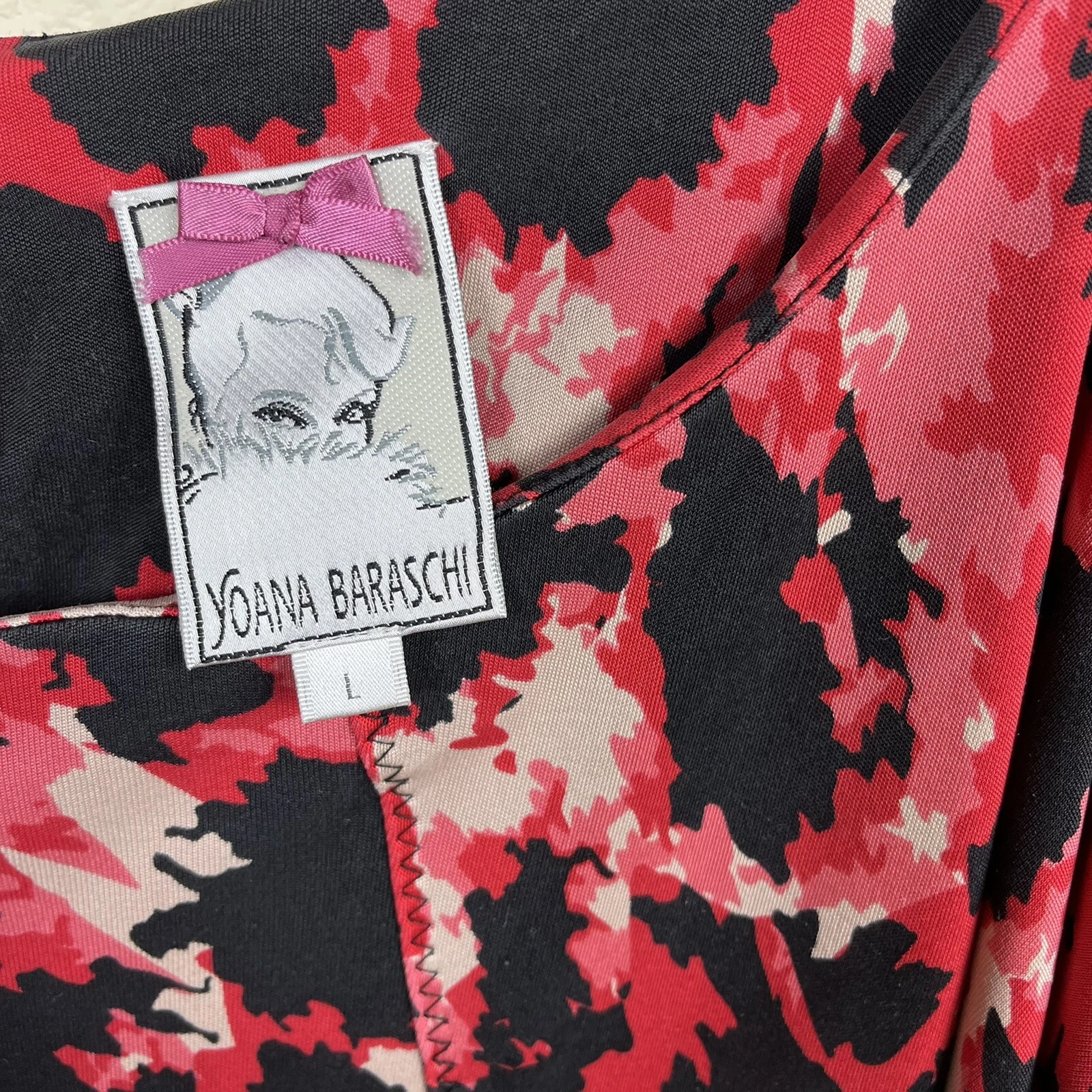 PALM ANGELS Yoana Baraschi Abito Donna Taglia L Rosso Nero Stampa Seta Dolman Manica Tunica