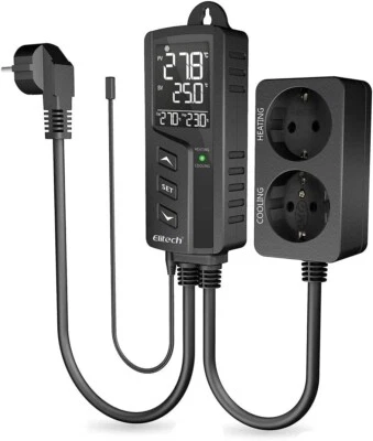 Elitech Digitaler Temperaturregler, Doppelrelais 220V, mit Sensor, Wifi Version