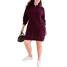 Madewell Womens Sweater Dress Size Small Burgundy Ribbed Half Zip Wool Blend