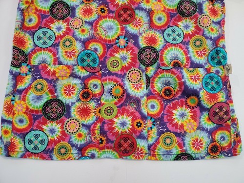 Tafford Scrub Top Rainbow Mandala Print Size Small hippie nurse pockets colorful - Picture 3 of 12