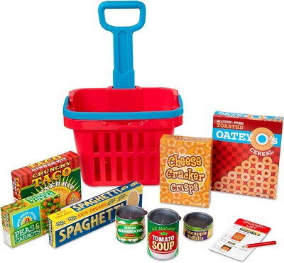 New Melissa & Doug Fill & Roll Grocery Basket Play Set with 11 Pieces