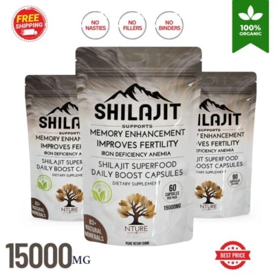 NTURE HIMALAYAN SHILAJIT 15000MG CAPS 100% PURE EXTRACT 60% FULVIC ACID BEST SHILAJIT
