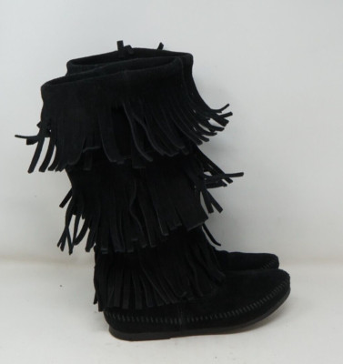 Minnetonka Mocassini Donna Battistrada - Pelle Resistente All'Acqua, Nero, 40.5 EU