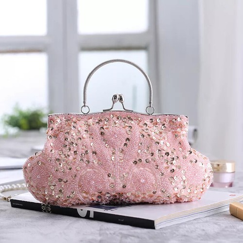 Women Top Handel Bead Sequined Party Bridal Wedding Handbag Prom Evening Clutch - Picture 54 of 72