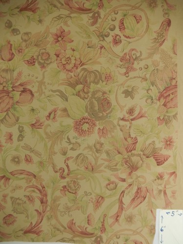 G.S. Tessuti "Tessuto stampato flora e fauna. Rosa verde marrone. 54,5 x 33". F-228 - Foto 3 di 12