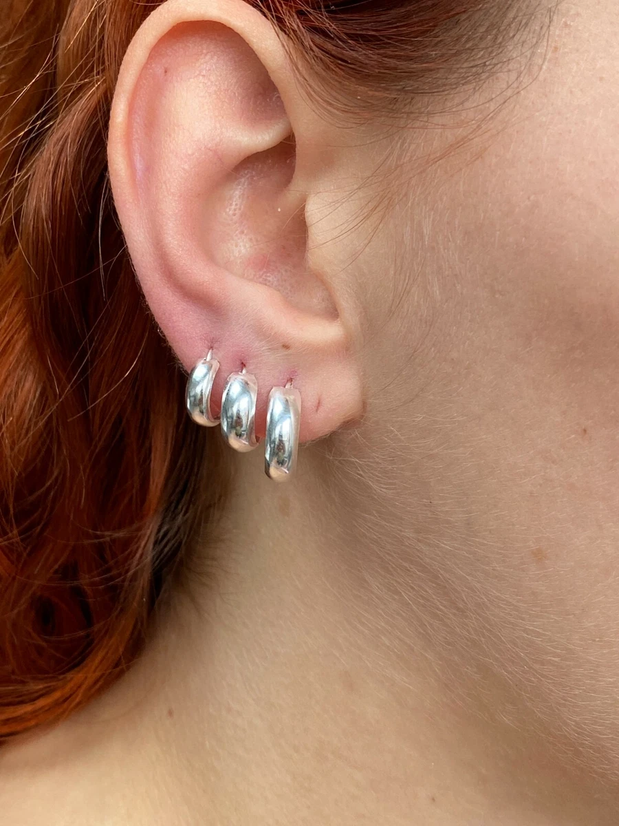 Small chunky sale hoop earrings silver