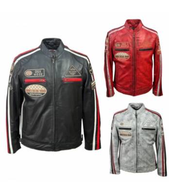 Chaqueta Piel de Napa Parches Estilo Biker 3 colores Negra, Roja y Blanca OSX 11