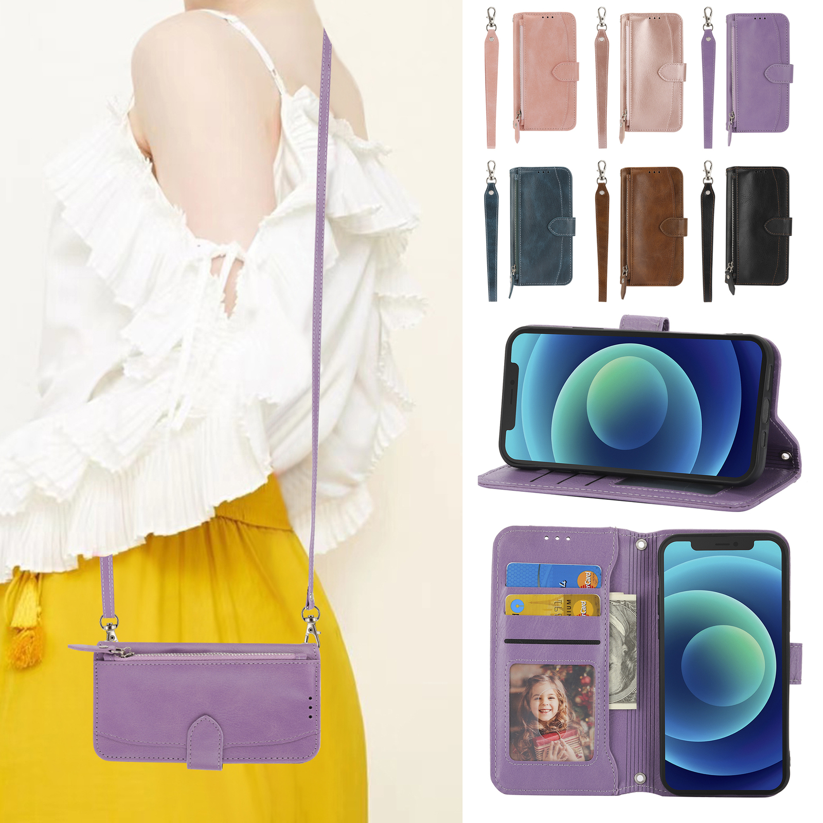 Samsung Galaxy S23 Zipper Crossbody Wallet Phone Case Holder  