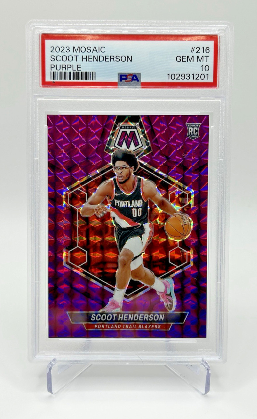 Scoot Henderson PSA 10 2023-24 Mosaic #216 Rookie /99 Blazers RC Purple Prizm