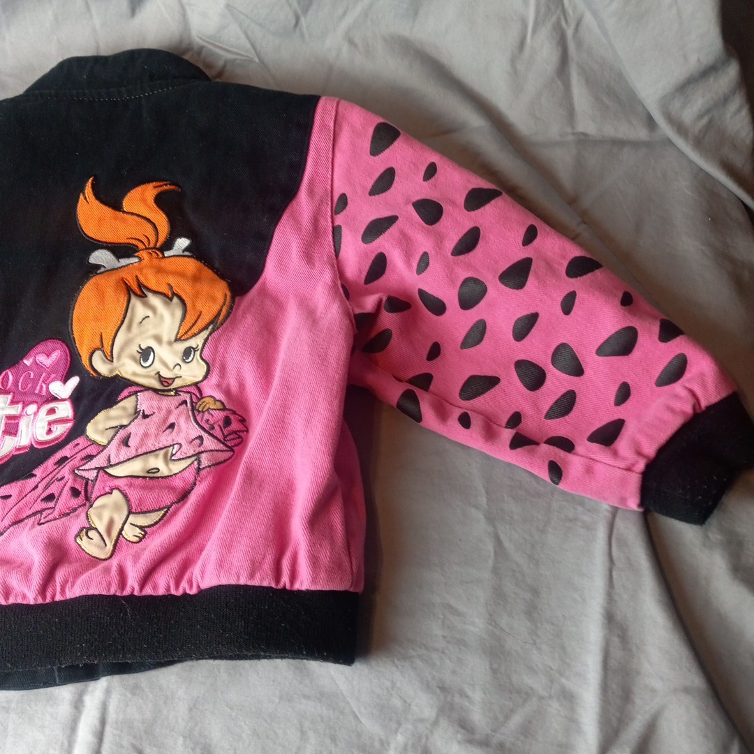 Flintstones x Jeff Hamilton Design Sz 7 Youth Jacket Pebbles Cartoon Canvas 