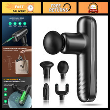 Portable Mini Massage Gun - Deep Tissue Percussion Massager with 4 Heads, Rechar