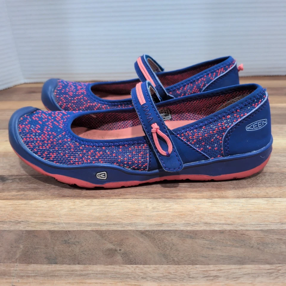 Keen Big Kids Girls 3 Moxie Mary Jane Flats Hook Loop Royal Blue/Fusion Coral - Image 4 of 4