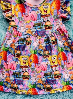strapless open back dress Dolls Kill x Spongebob Sexy Womans Halloween Costume Patrick Fuzzy Knit  Embroidered Mini Dress And Shrug Set main image 0