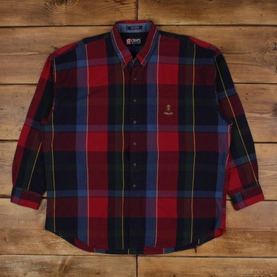 Vintage Chaps Ralph Lauren Hemd 2XL Herren Knopf Baumwolle kariert Preppy Rot
