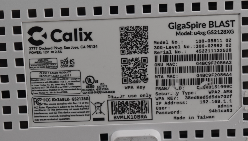 Calix Blast Router Sticker Calix GigaSpire Blast u4xg GS2128XG Wireless Router | eBay