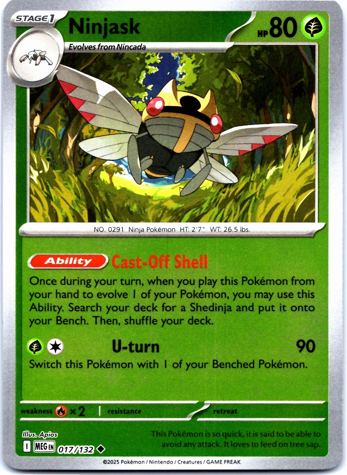 Pokemon - Ninjask - 017/132  - Reverse Holo - Mega Evolution - NM/M