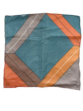 Vera Neumann Vintage Sheer Square Scarf Signed Geometric Colorblock Teal Orange