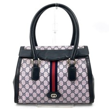 Vintage GUCCI Hand Bag Shoulder Bag Sherry Line PVC Navy Authentic