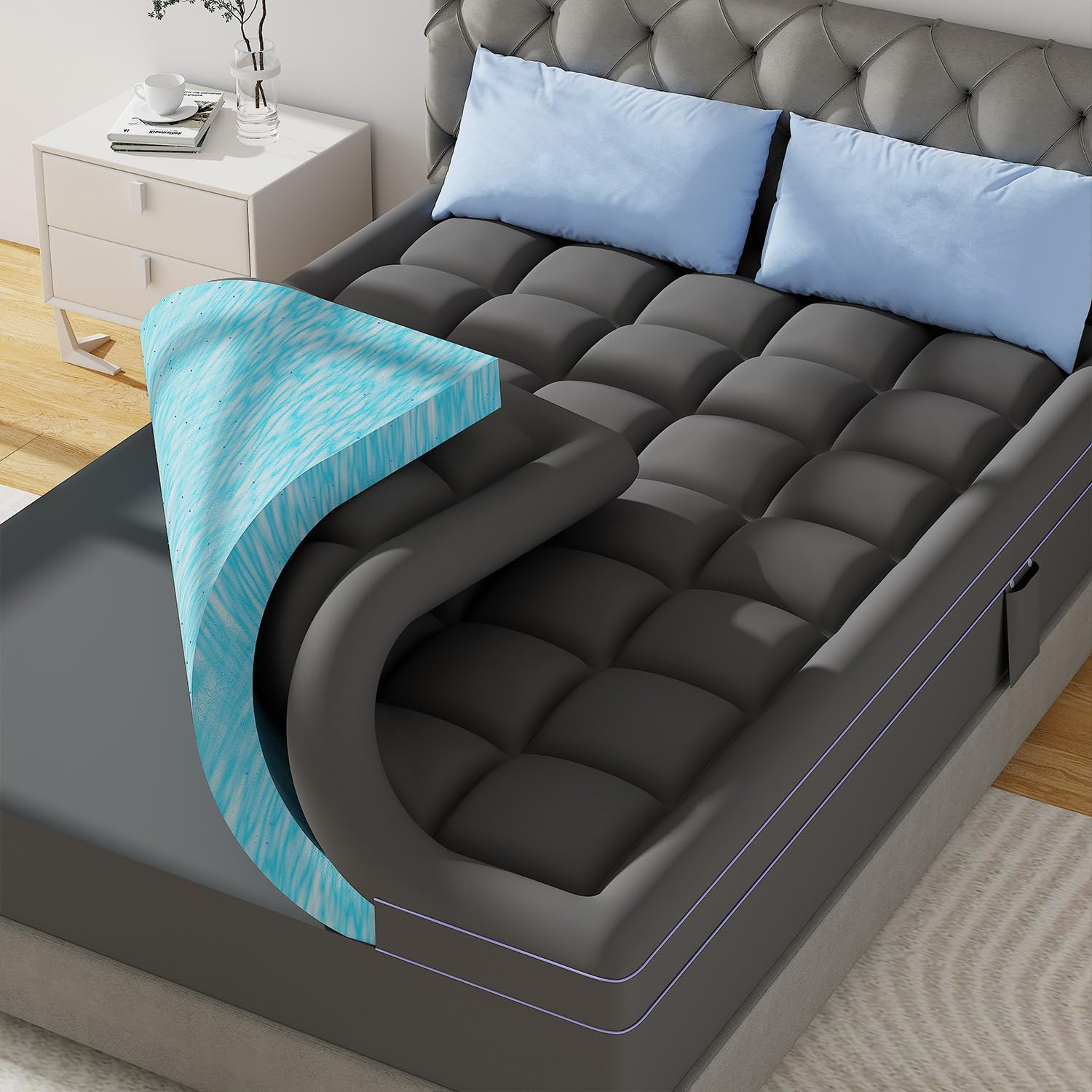 ABENE 3 Inch Dual Layer Memory Foam Mattress Topper King, 2 Inch Memory Foam ...