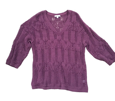 J Jill Pure Jill Elements Open Weave Tunic Sweater Cotton Blend Merlot Sz L Tall