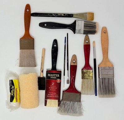 Lot of 13 Paint Brushes Rollers Foam Sponge Various Sizes Used DIY Painter Tools